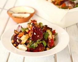 Fried vegetables with goat cheese