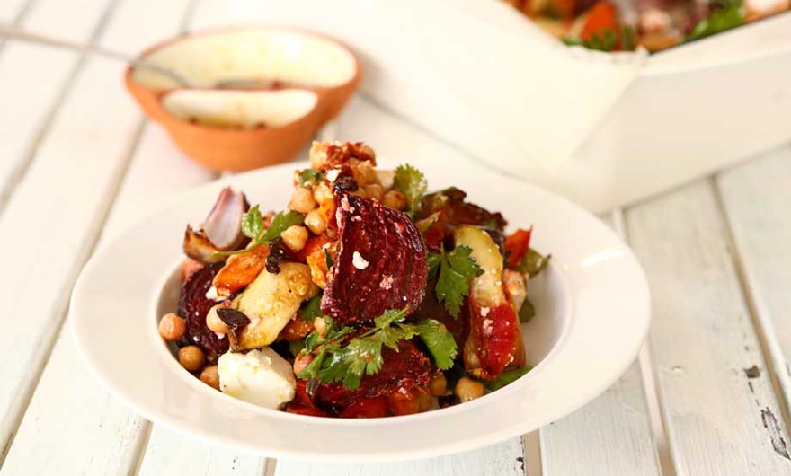 Fried vegetables with goat cheese